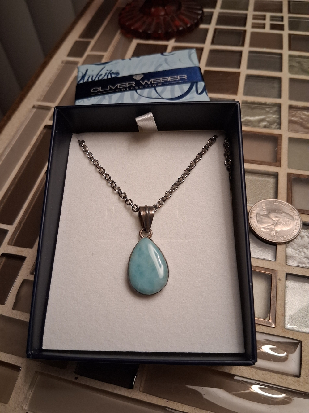 Women's Teardrop Pendant Necklace in Light Blue